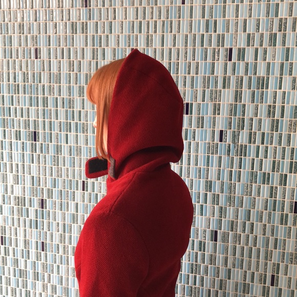 Red Winter Wool Coat with Hood - Picture 9 of 14